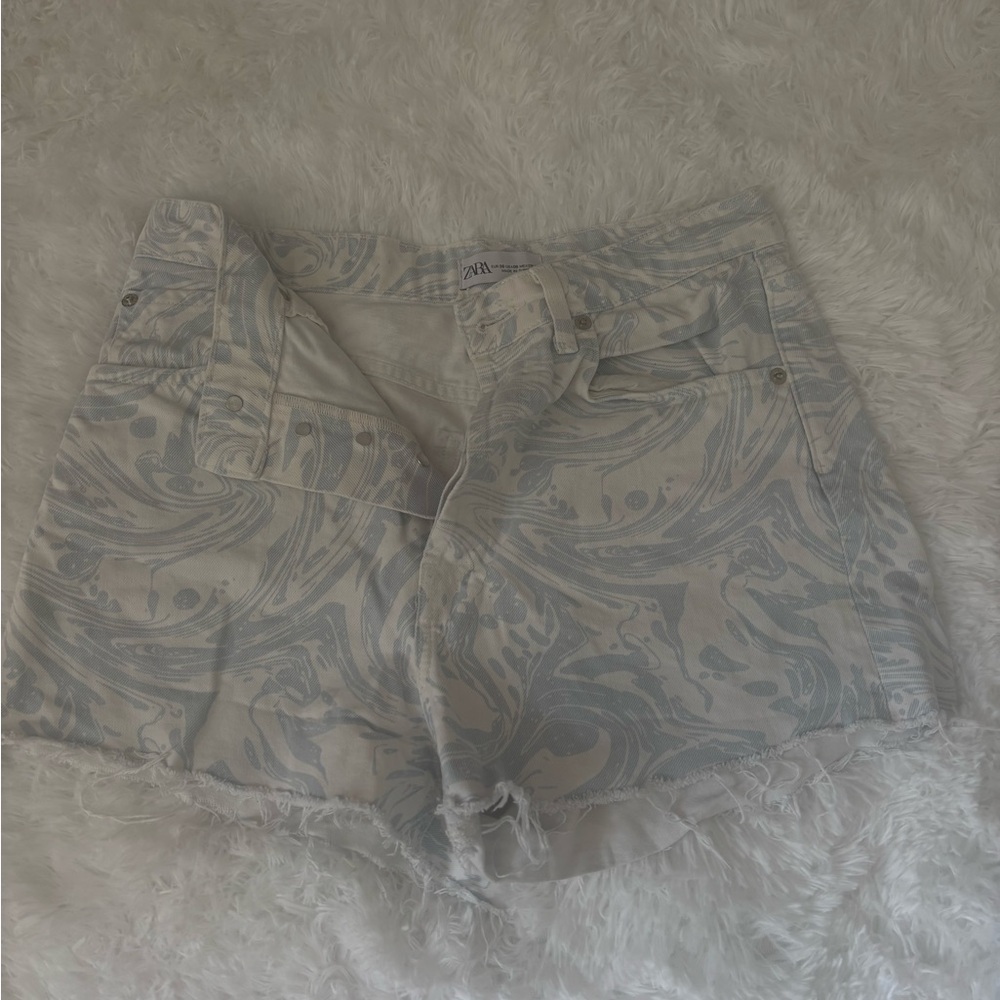 Zara, light blue and white Jean shorts